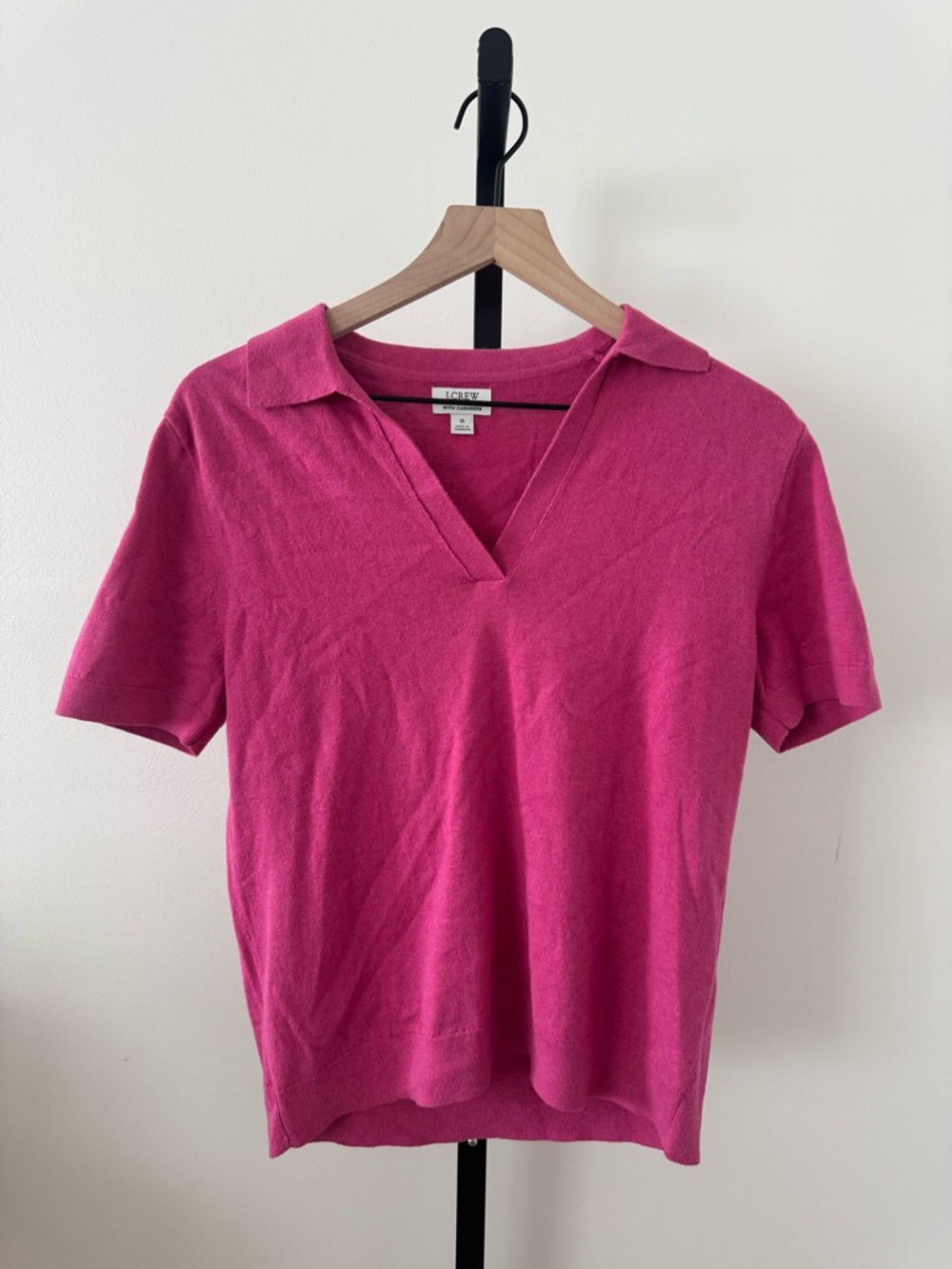 J. Crew Hot Pink Short-Sleeve V-Neck Polo Top